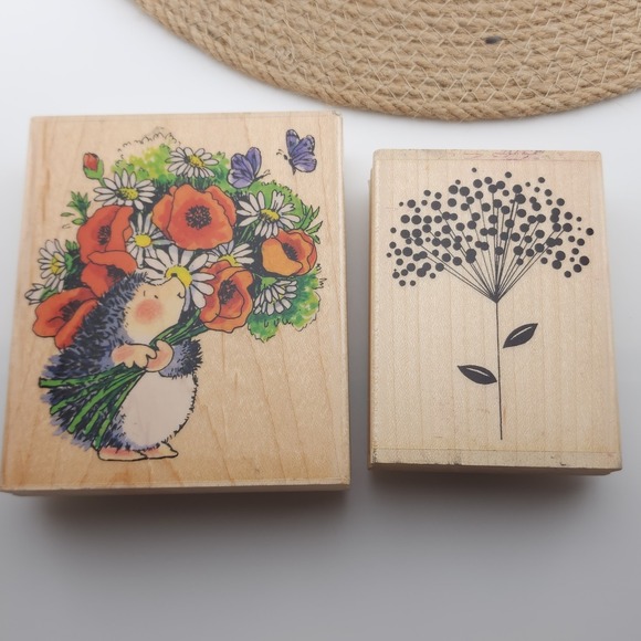 Other - Hedgehog & Floral Stamp Wood Rubber Mounted Penny Black 4065K 4304H flowers